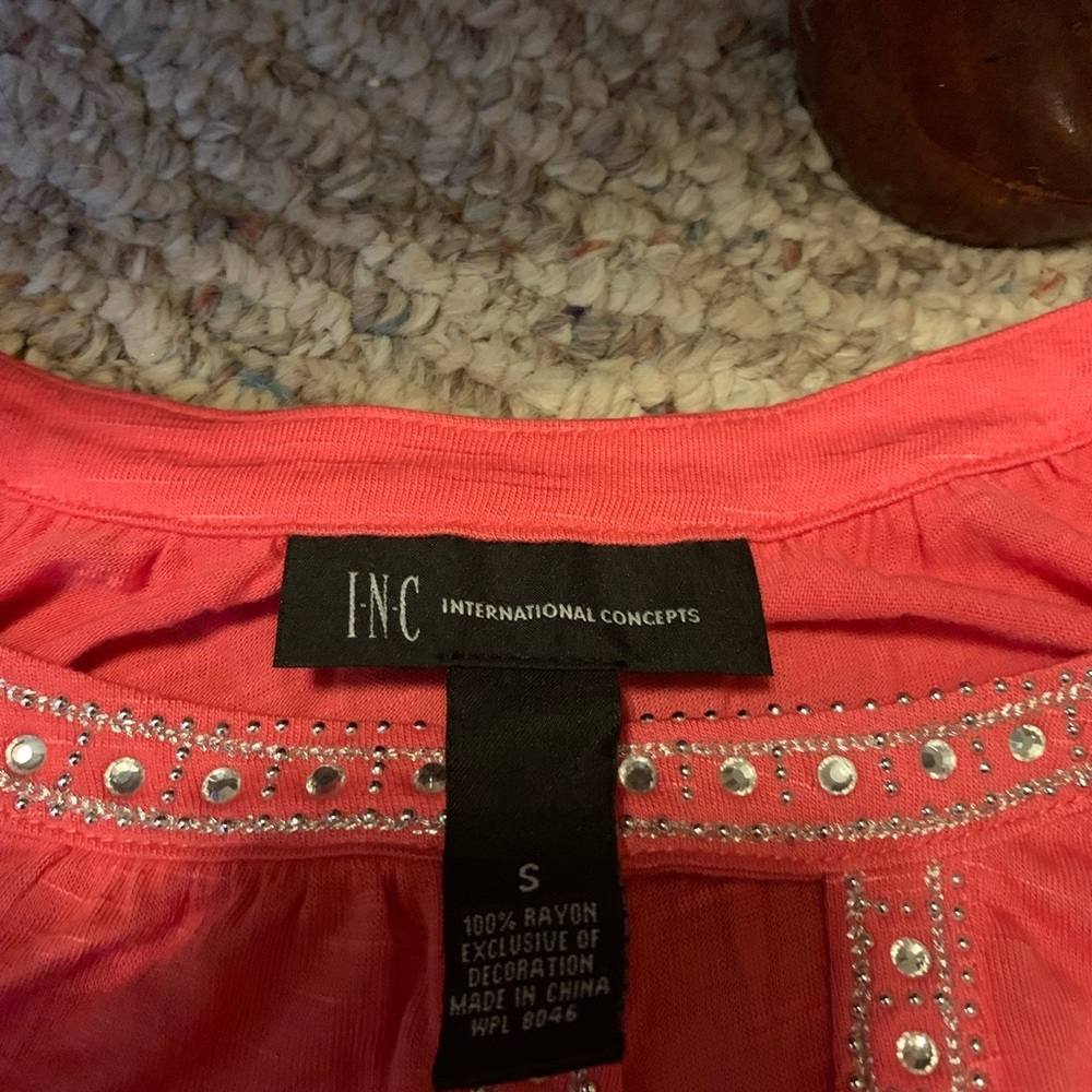Coral with silver sequin top